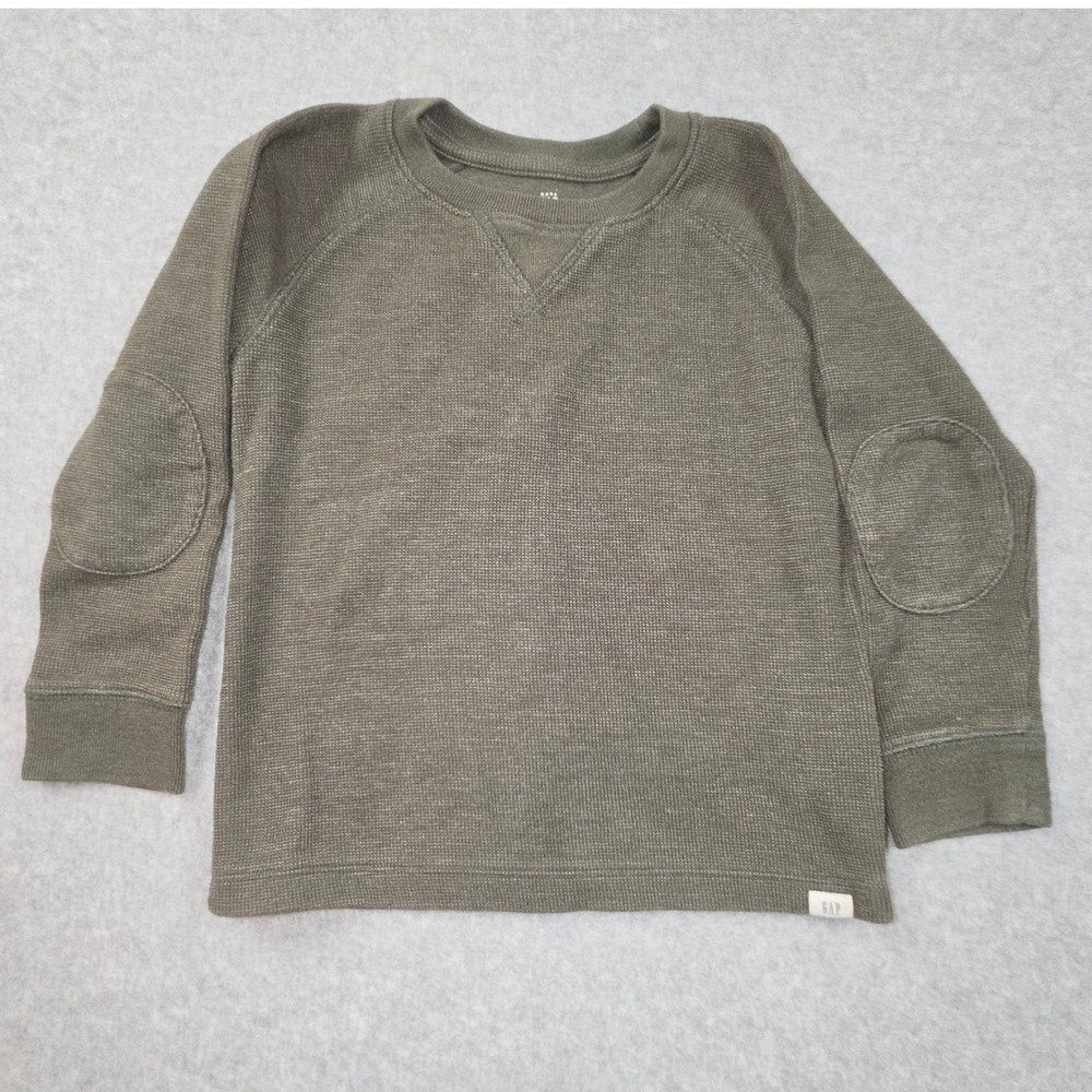 Baby Gap Toddler Boys 4T Waffle Knit Thermal Shirt Elbow Patches Green Fall Cozy